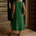 thumbnail image 6 of Women's Sleeveless Round Neck Midi Dress, Loose Straight Double Layer Hem Casual Dress with Side Pockets, Lightweight Summer Beach Cover Up Loungewear Dress, 6 of 6