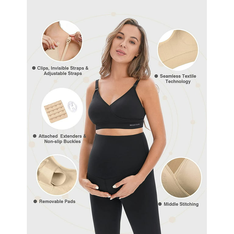 HOFISH Nursing Bras for Breastfeeding Seamless Soft Wirefree Pregnancy Bra  3Pack Beige Large