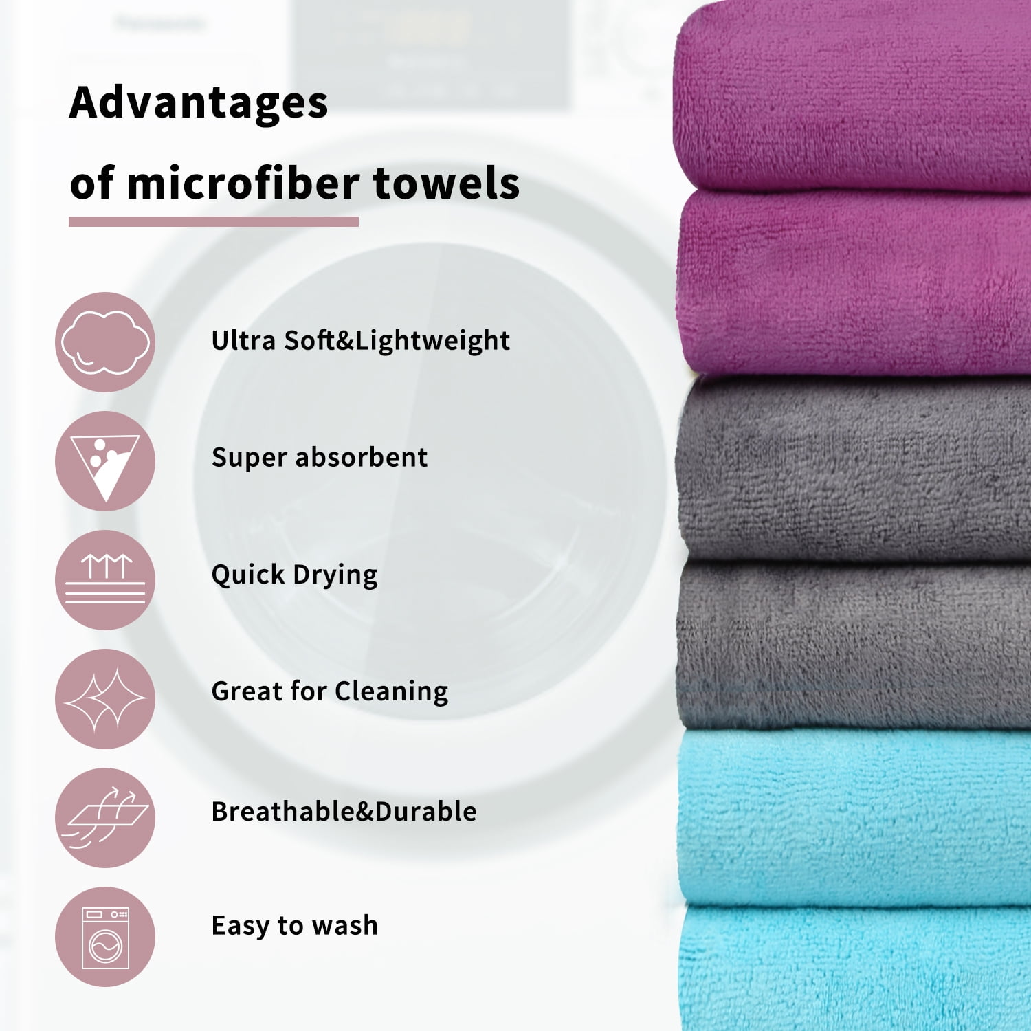 evenwichtig religie Decoderen JML Bath Towel, Microfiber 6 Pack Towel Sets (27 x 55") - Extra Absorbent,  Fast Drying Multipurpose Use as Bath Fitness Towel, Sports Towels, Yoga  Towel, Pink，Purple，Grey - Walmart.com