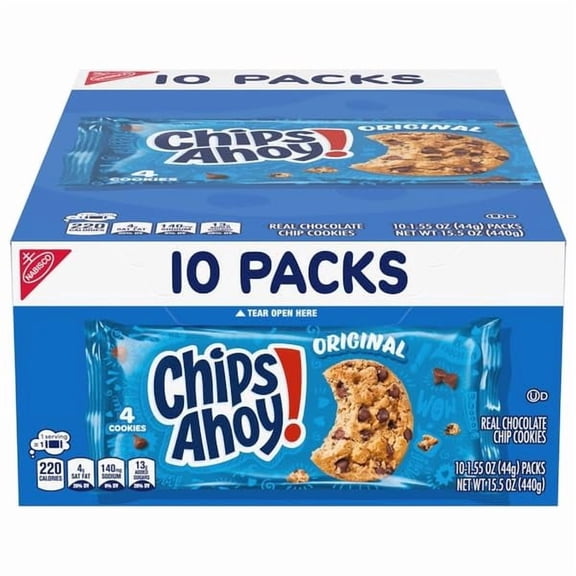 Chips Ahoy! Original King Size Chocolate Chip Cookies, 10 Pack, Large Snack Packs