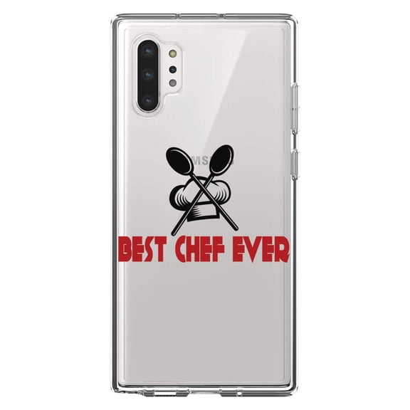 DistinctInk Clear Shockproof Hybrid Case for Galaxy Note 10 PLUS (6.8" Screen) - TPU Bumper Acrylic Back Tempered Glass Screen Protector - Best Chef Ever