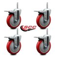 thumbnail image 2 of 5 Inch Red Poly Swivel 5/8 Inch Threaded Stem Caster Set with Total Lock Brake, 2 of 2