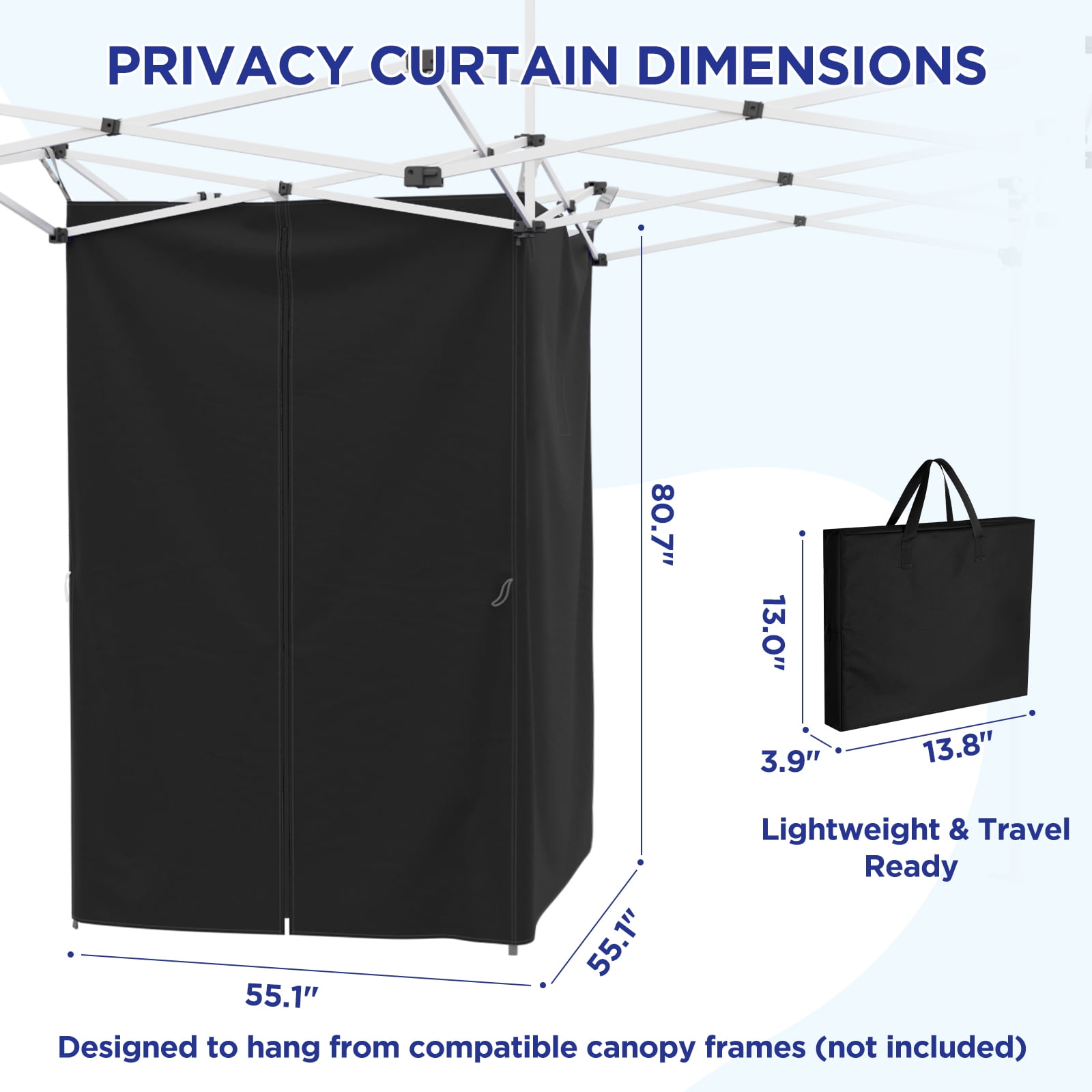 EAGLE PEAK Portable Privacy Tent Changing Room for Pop Up Canopy Fits Canopies with Cross Bars, Outdoor Hanging Privacy Curtain, Black