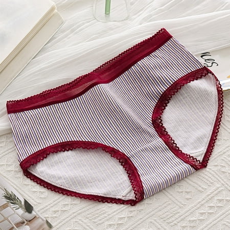 YWDJ Women Brief Panties Cotton Breathable Lace Lightweight No Show Milk Silk Breathable Mid Waist Girls Panties Sweet Lace Printed Comfortable Panties Red L