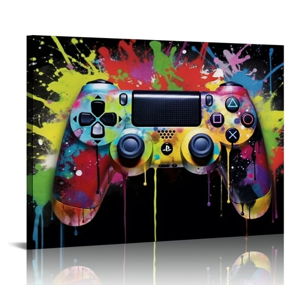 EastSmooth Gamepad Graffiti Framed Canvas Wall Art Set, Gamer Room Wall Decor, Black Video Game Theme Wall Painting, Colorful Gaming Controller Art Prints for Living Room, Boys Bedroom, Playroom