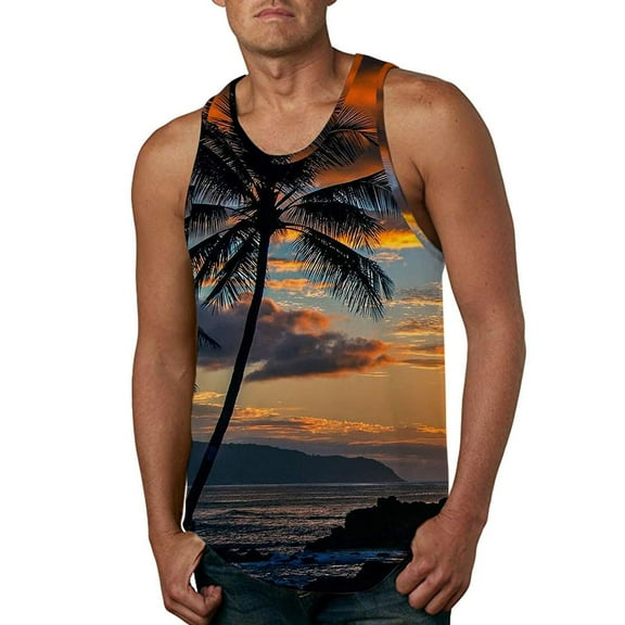 Outfmvch tank top for men Spring Summer Casual Beach Printed Sleeveless Tank womens tops Grey
