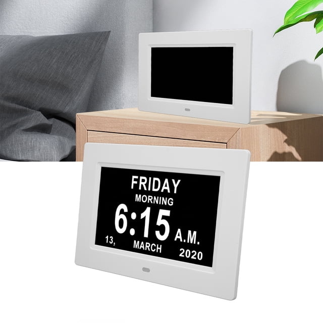 Reloj de Calendario Digital de 7 Pulgadas 12 Opciones de Alarma Pantalla Regulable Automáticamente Fecha de Reloj Digital Grande y Día de la Semana para Personas Mayores