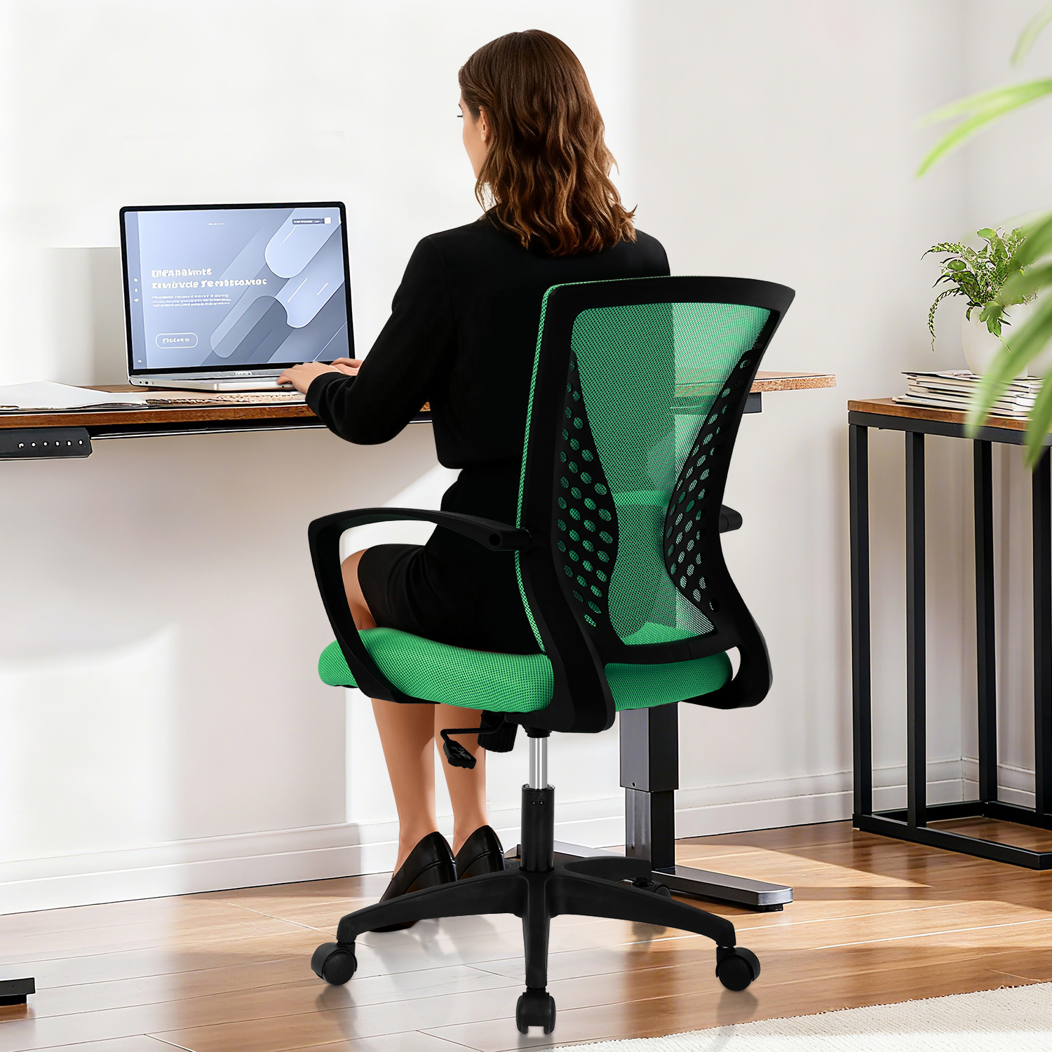 Mid-Back Office Chair, Ergonomic Computer Chair Adjustable Desk Chair with Armrest, Rolling Swivel Chair for Home&Office, Easy to Assemble, Green