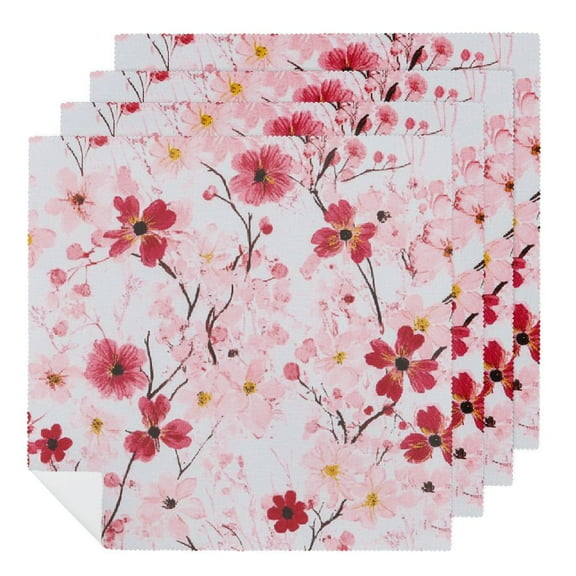 Heduofu Cloth Napkin Cherry Blossom Cloth Napkin Washable Reusable Polyester Table Napkins for Family Dinner Party Holiday 2 PCS