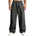 thumbnail image 3 of Men's Baggy Sweatpants Fleece Wide Leg Lounge Pants Waist Loose Fit Cotton Jogging Sweat Pants with Pockets Dark Gray 3XL, 3 of 9