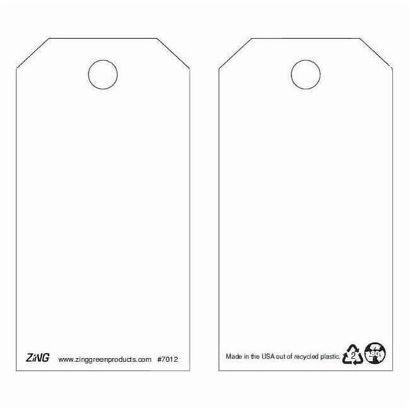Zing Tag, Blank, Plastic, 5 3/4 in H x 3 in W, White, Rectangle, 10 PK 7012