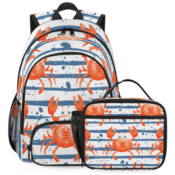 Herdesigns Crab Backpack with Lunch Box Ocean Lightweight Large Travel Work Laptop Backpacks Set Casual Daypacks