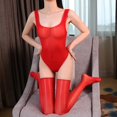 thumbnail image 1 of Traje de baño sexy de una pieza con escote en U profundo y alto con forro de seda y calcetines de seda de alta elasticidad, 1 of 6