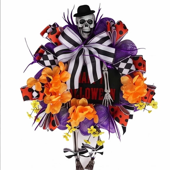 Halloween Wreath Halloween Porch Decor, Lighted Skeleton Door Wall Decor