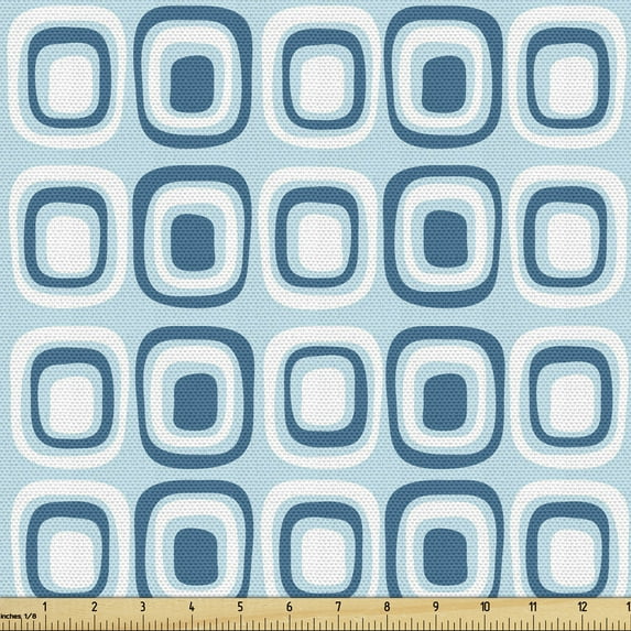 Blue and White Fabric by the Yard, Retro Modern Pattern with Square Shapes Pastel and Geometric, Decorative Upholstery Fabric for Chairs & Home Accents, 10 Yards, Blue Pale Blue and White by Ambesonne