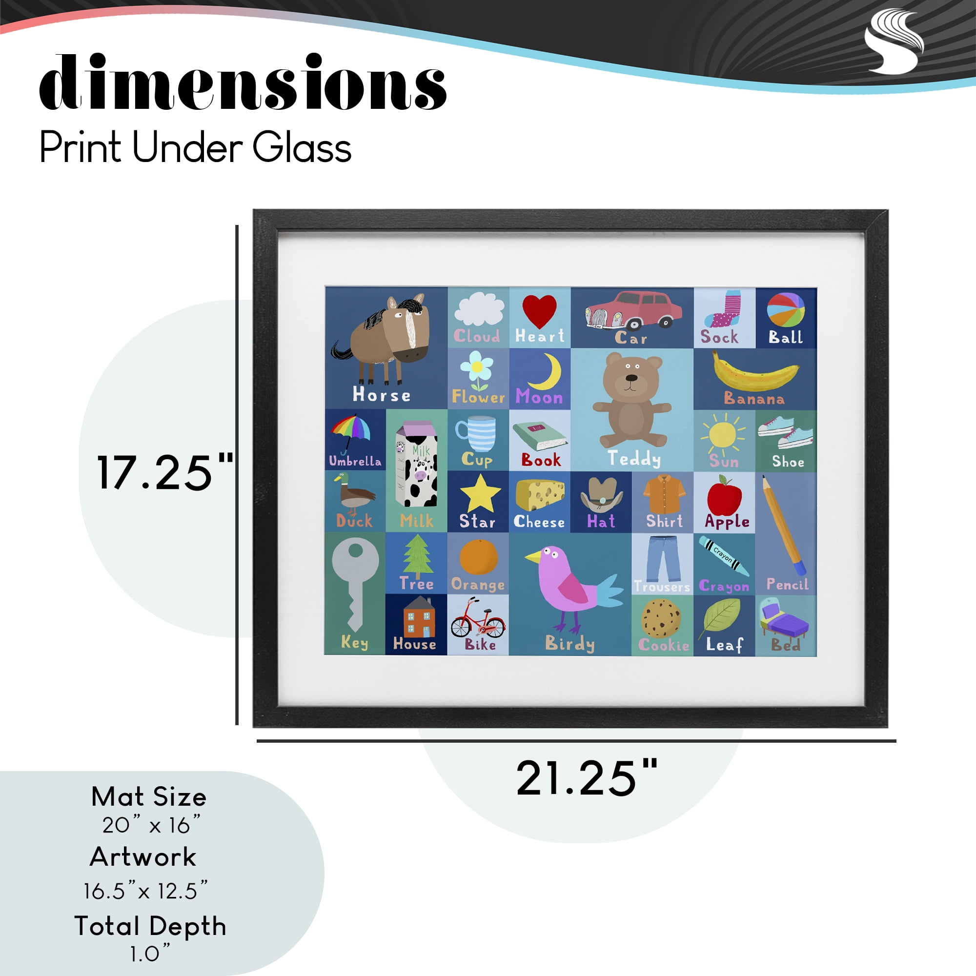 Stupell Industries Blue First Words Black Framed Print Under Glass, design by Carla Daly