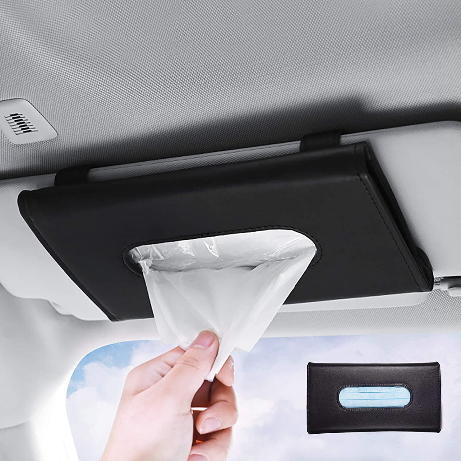 Sun Visor Sunroof and Storage Door PU Leather Mask Case Dispenser for Backseat Color : Beige FPP Car Visor Mask Holder