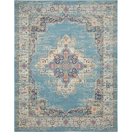 7 x 10 ft. Light Blue Distressed Medallion Area Rug