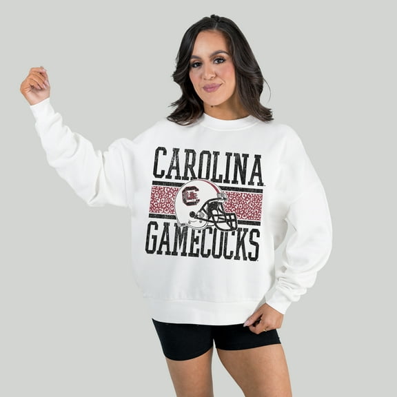 Women's Gameday Couture White South Carolina Gamecocks Fair Catch Pullover Sweatshirt