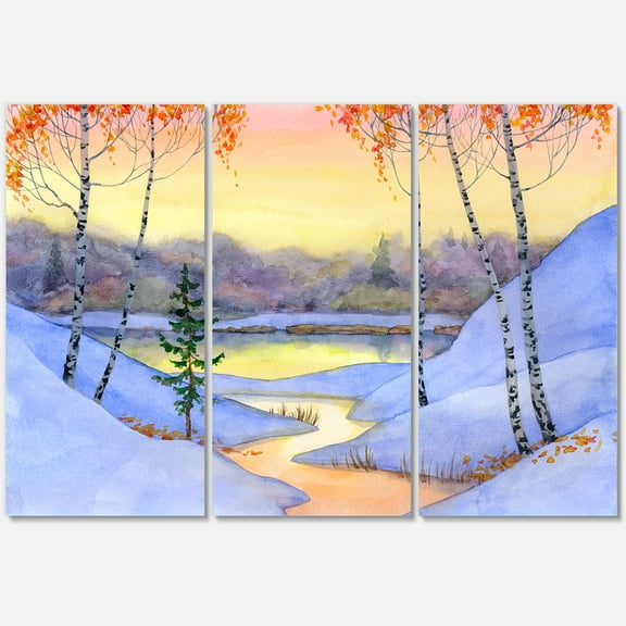 Designart ' Stream Through The Winter Forest II ' Lake House Canvas Wall Art Print
