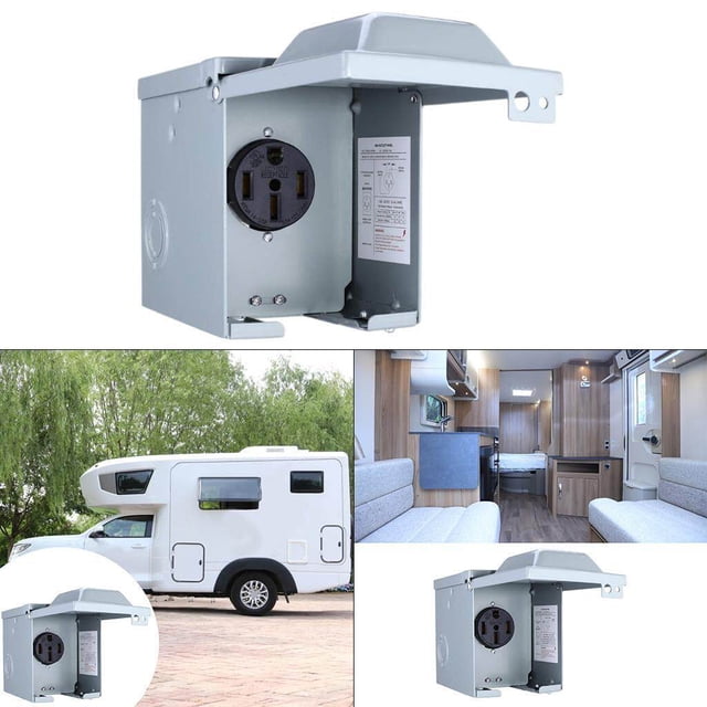 RV Power Outlet Panel Box Electrical Receptacle Panel Rainproof Enclosure 50Amp NEMA 14 50R