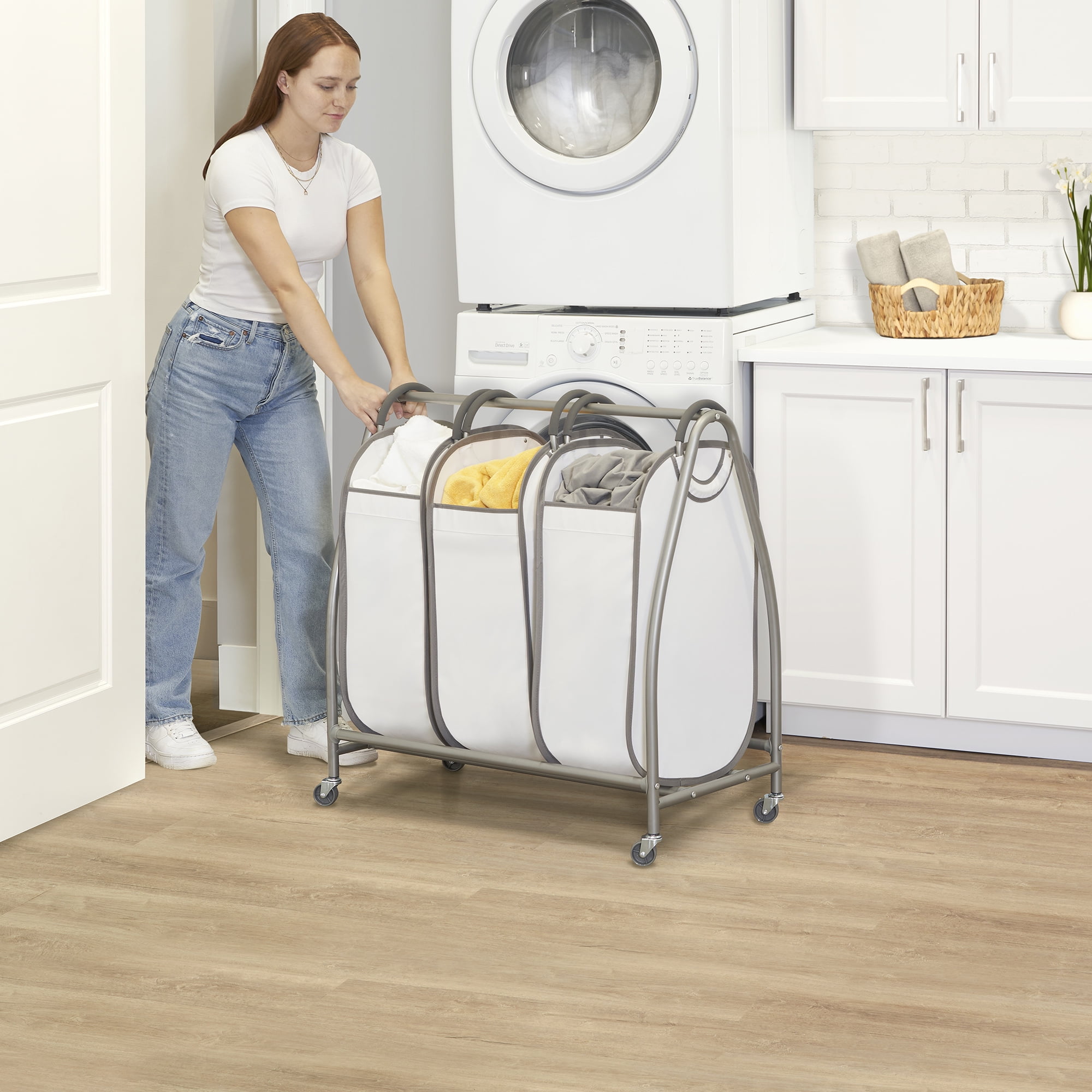 Seville Classics 3-Bag Laundry Sorter with Adjustable Clothes Bar