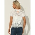 thumbnail image 4 of DARING DIVA Round Neck Scalloped Trim Floral Lace Top L Cream White, 4 of 6