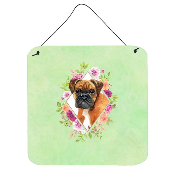 German Boxer Green Flowers Wall or Door Hanging Prints