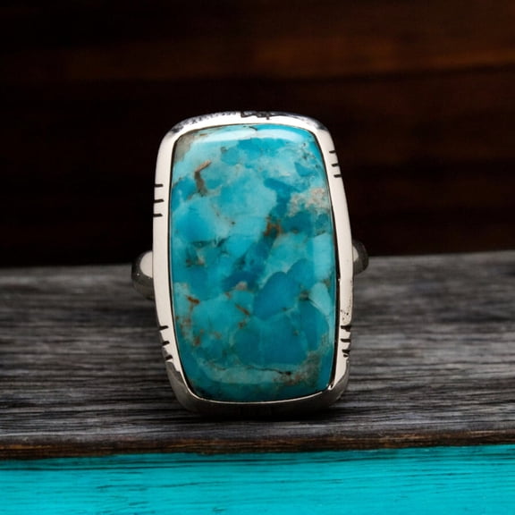Sky Blue Turquoise Rectangle Gemstone Ring 925 Sterling Silver Ring, Men&Women for Unisex Ring || Ali Baba Jewellery