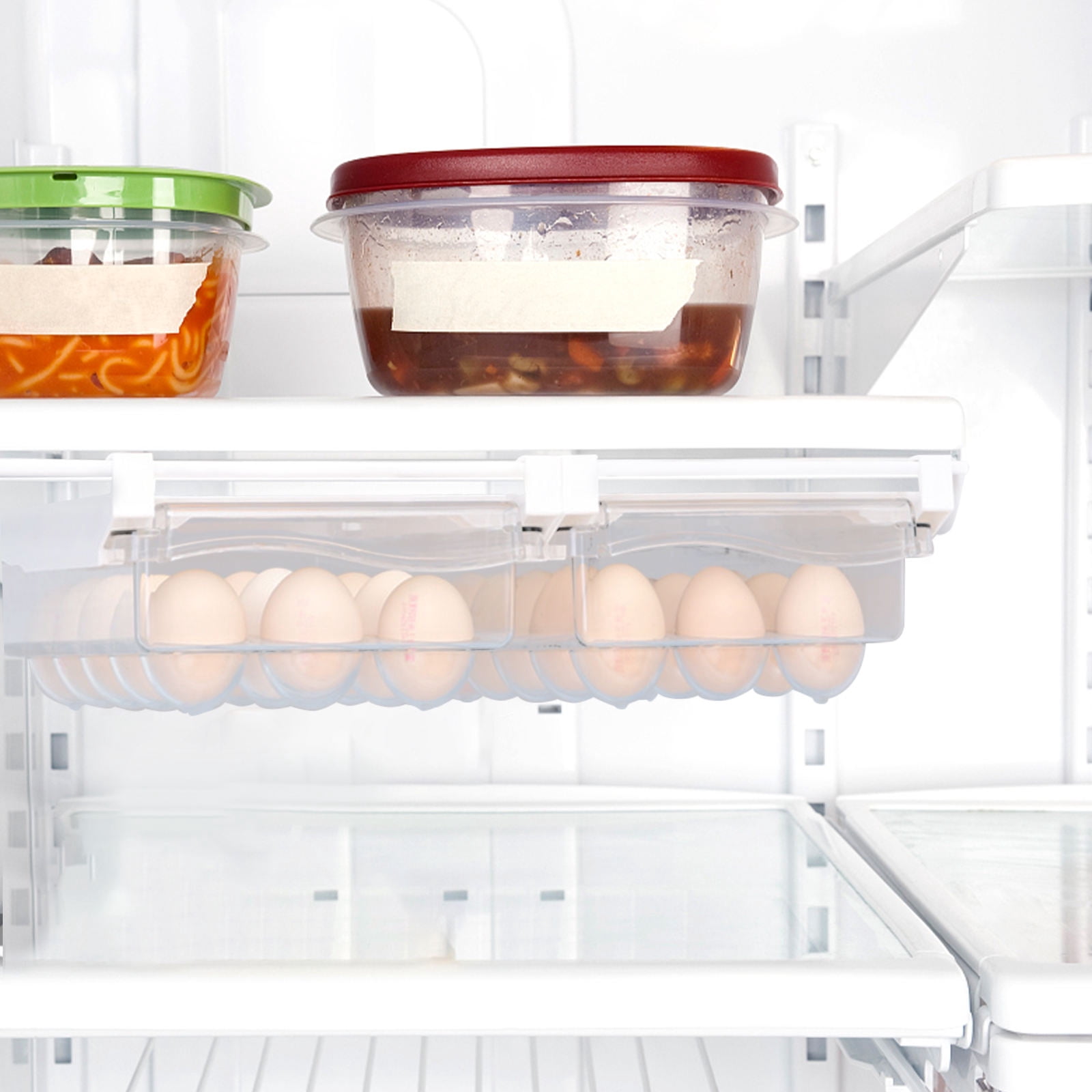 KALLORY 1Pc Fridge Egg Holder Drawer Type Storage Case with Multi Compartment in Assorted Colors for Home