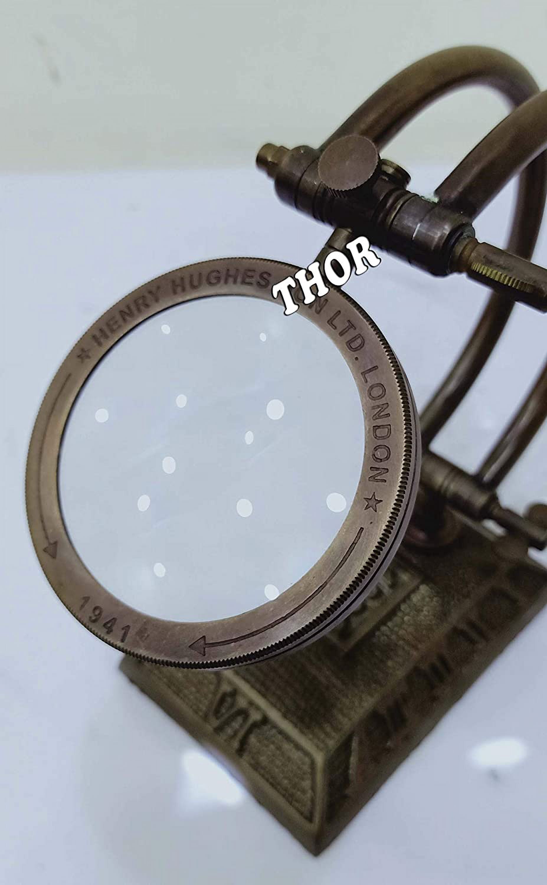 Antique Magnifying Glass Lens Nautical Vintage Style Office Desk Magnifier with Base