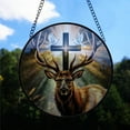 thumbnail image 2 of Deer and Irish Cross Stained Glass Sun Catcher, Wall Hanging Colored Decor Room Indoor Window Decor, Halloween, Christmas Hanging Ornament, 2 of 5