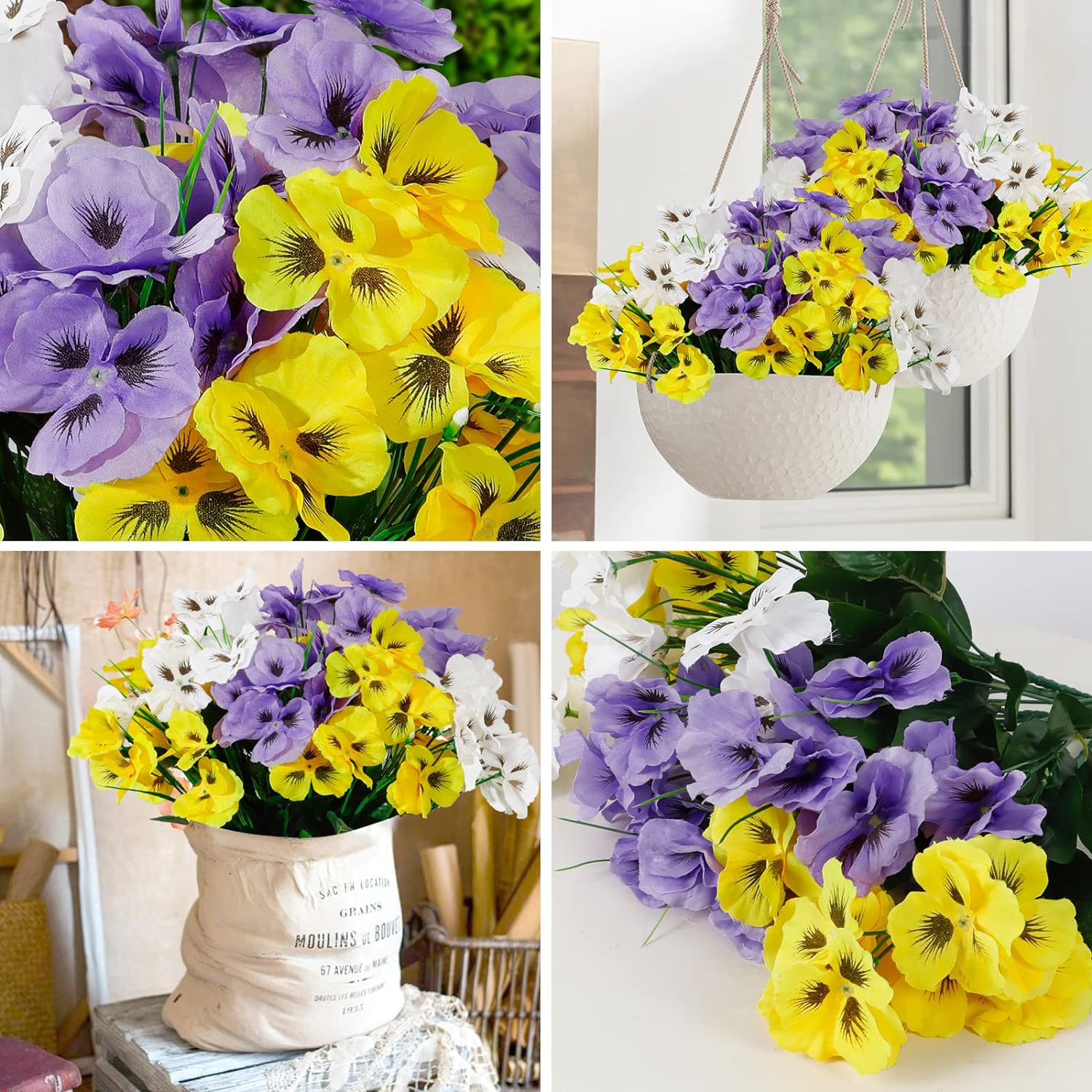 ZOELNIC 12 Bundles Artificial Pansy Flowers Outdoor Colorful Fake Flowers UV Resistant No Fade Faux Outdoor Plants Garden Porch Window Box Decorating