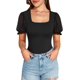 thumbnail image 2 of Xishao Body sexy para mujer, cuello cuadrado, malla transparente, con volantes, manga corta, ajustado, blusa de ajuste entallado Xishao ropa, 2 of 2