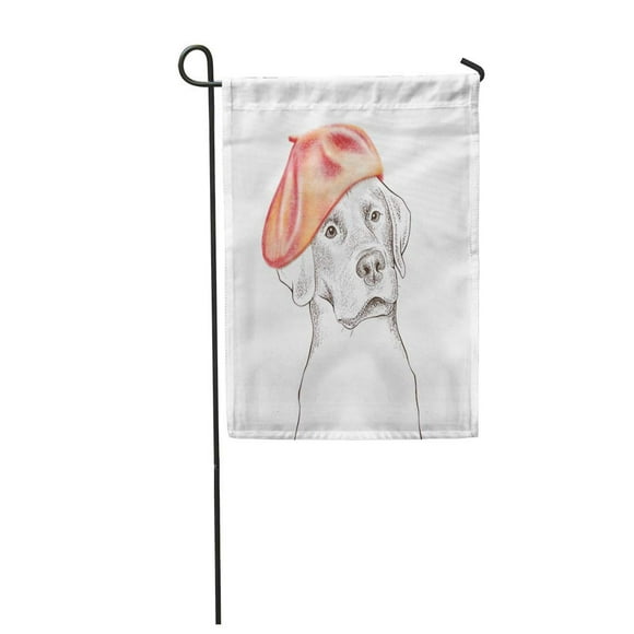 POGLIP Accessory of Dog Portrait with Cute Hat and Wreath Labrador in Red Beauti Garden Flag Decorative Flag House Banner 12x18 inch