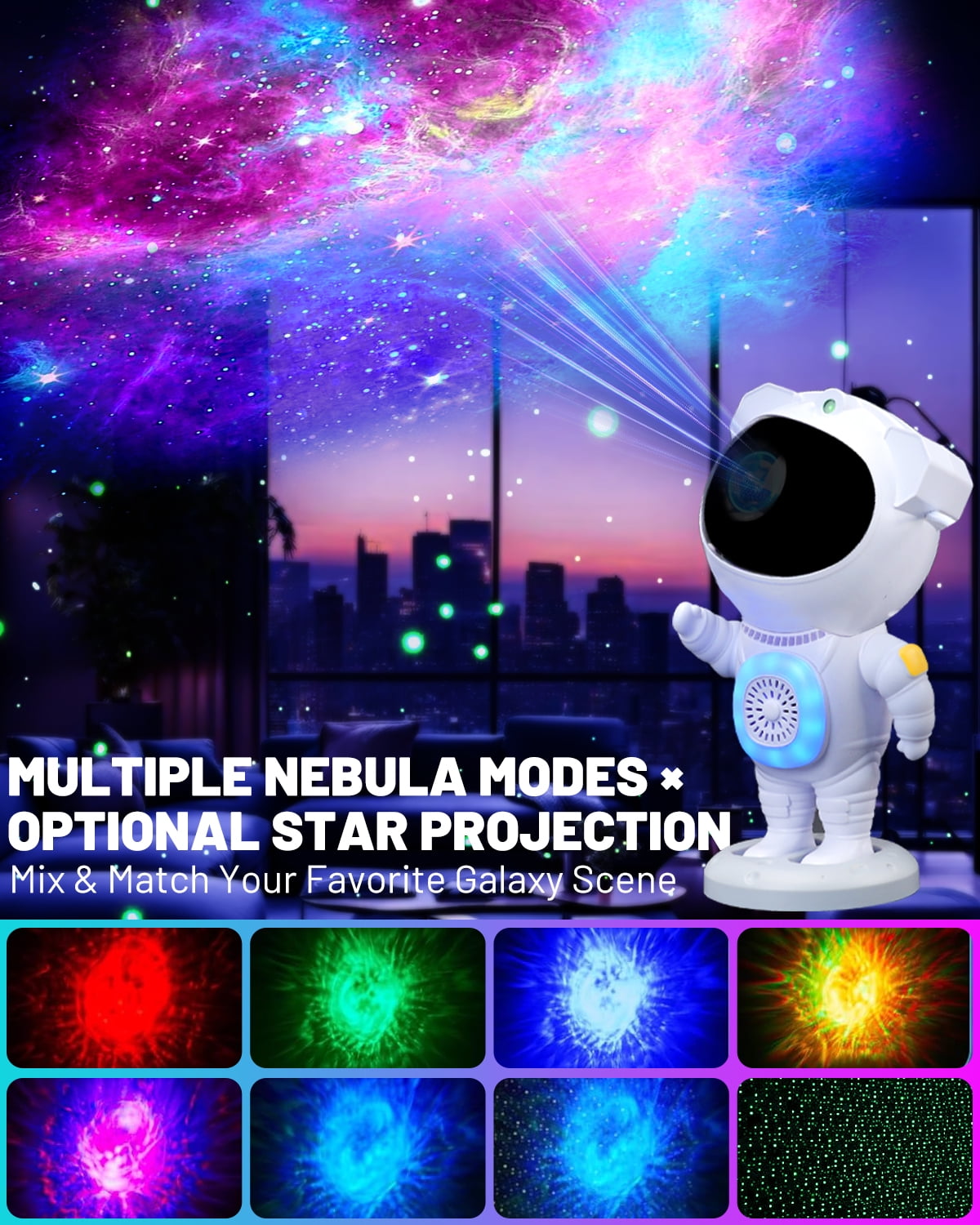 Astronaut Galaxy Projector with Bluetooth Speaker & Remote, Starry Nebula Ceiling Night Light for Kids, Star LED Home Room Decor