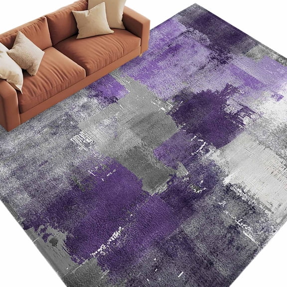 Purple Grey Large Area Rugs for Bedroom Living Room, Soft Non Slip Carpet Bedside Rug, Modern Oil Painted Abstract Art Aesthetics Rectangular Floor Cover Kitchen Accent Rug 6'x9' for Office