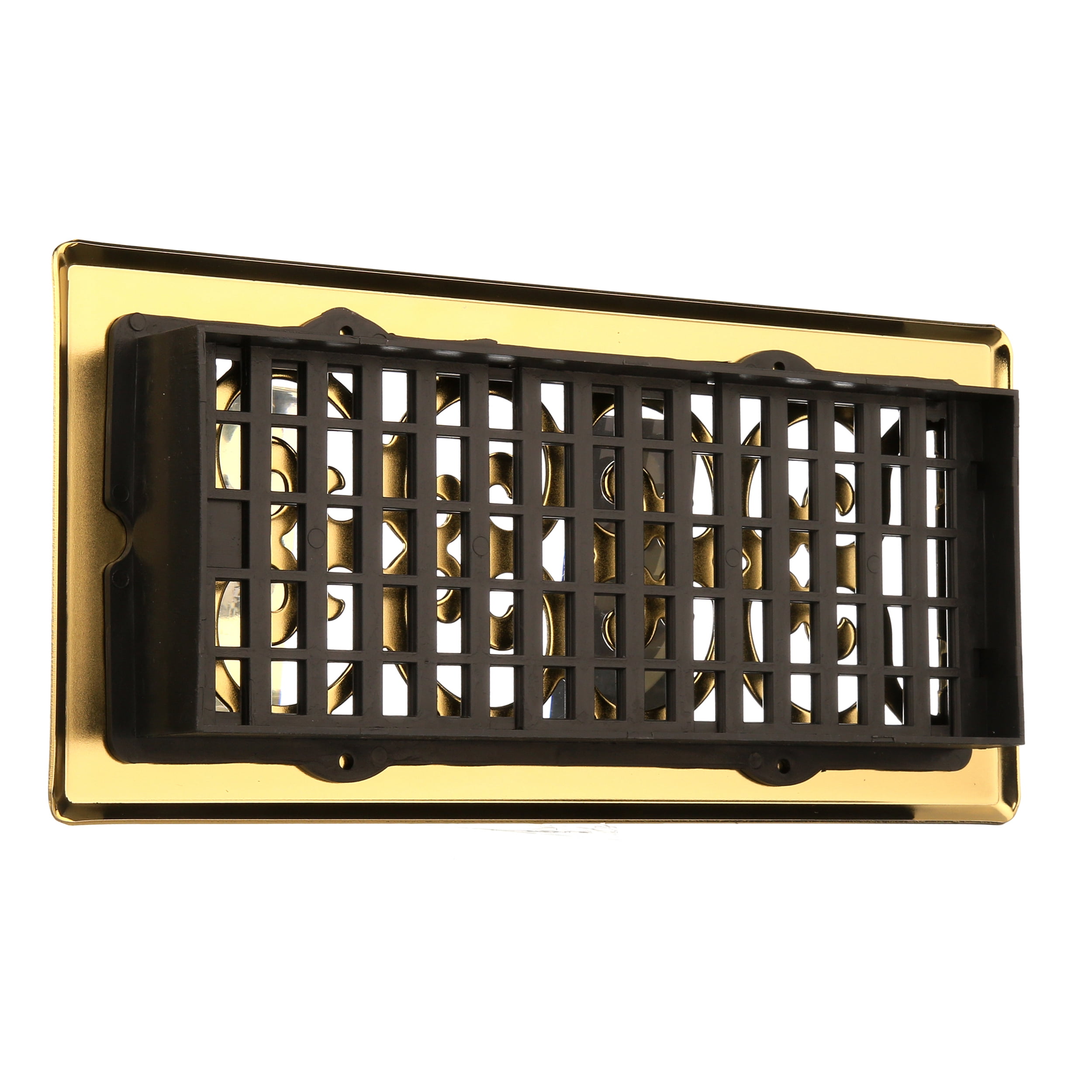 Decor Grates 4" x 10" Scroll Design Bright Brass Finish Steel Plated Floor Register