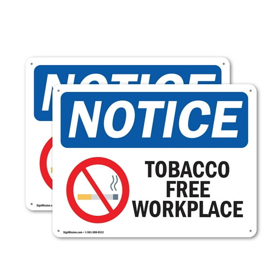 (2 Pack) Tobacco Free Workplace OSHA Notice Sign 18 Inch X 12 Inch Plastic Sign, Weather Resistant, UV Protected for Workplace, Business, and Construction Site, Made in the USA