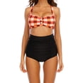 thumbnail image 1 of Conjunto de bikini bandeau para mujer, bañador sexy de cintura alta, traje de baño push up, tankini retro con cuello halter y relleno, 1 of 6