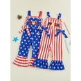 thumbnail image 3 of BemeyourBBs Kids Toddler Baby Girl 4th of July Outfit Patriot Independent Day Clothes Summer Romper Overalls Sleeveless Stars and Stripes Print Bow Jumpsuit Toddler Baby Girl Fourth of July Outfit, 3 of 9