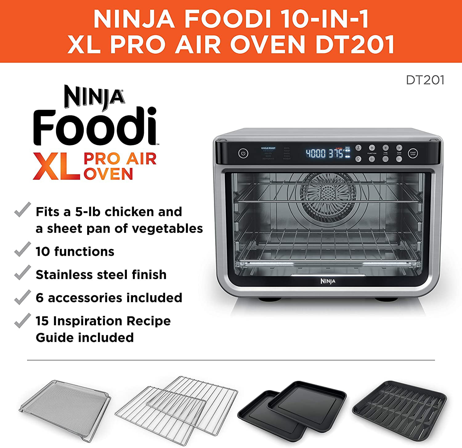Ninja Foodi XL 10-in-1 Flip Digital Air Fry Smart Oven Pro Rack & Probe-  Red
