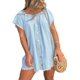 thumbnail image 4 of Vestidos de mezclilla sexy para mujer, casual, con hombros descubiertos, manga corta, con cordones, mini vestido suelto para club, 4 of 5