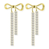 Lancharmed Gold Plated Holiday Earrings,Ribbon Zircon Tassel Earring Women Gifts for Birthday