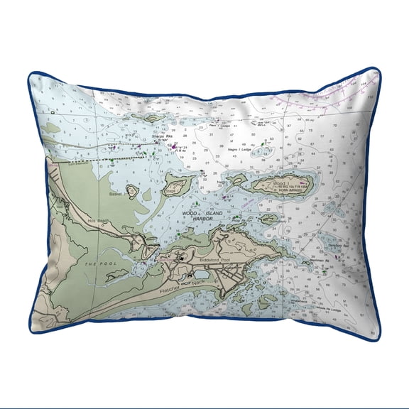 Betsy Drake Interiors Biddleford Pool, ME Nautical Map Large Corded Indoor/Outdoor Pillow 16x20