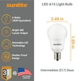 thumbnail image 2 of Sunlite 41831 LED A15 Light Bulb, 6 Watts (40W Equivalent), Intermediate Base (E17), 480 Lumens, Dimmable, Frosted Finish, ETL Listed, for Ceiling Fan Use, 2700K Soft White, 6 Count, 2 of 4