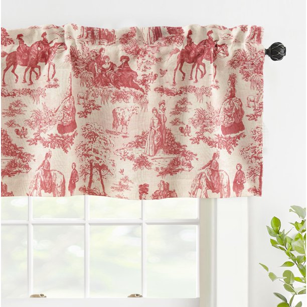 Cortina DriftAway Toile, mezcla de lino, con cenefa, 132 x 46 cm, color rojo