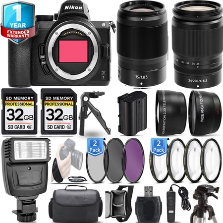 Nikon Z5 Mirrorless Camera with 24-200mm f/4-6.3 VR Lens + 35mm f/1.8 S Lens + Flash + 64GB Kit