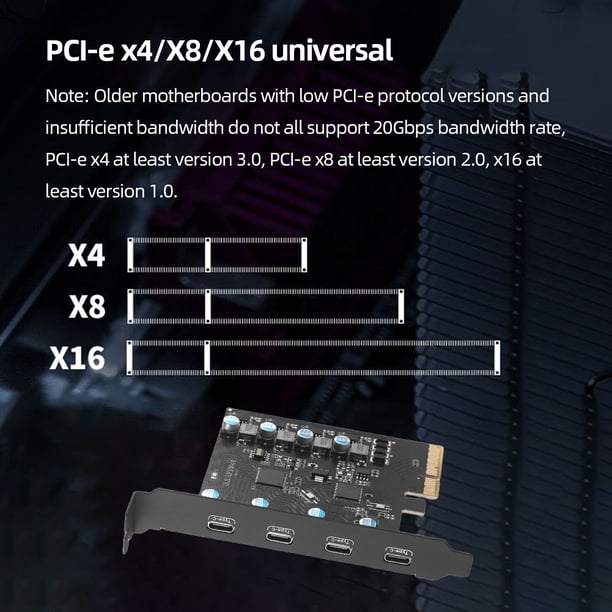 Tarjeta Vertical Tarjeta Vertical De 5 V 20 Gbps Pci-E A Soporte De Tarjeta Tipo C Para Windows 7/8/10/Mac Os/Linux Kuymtek Para estrenar