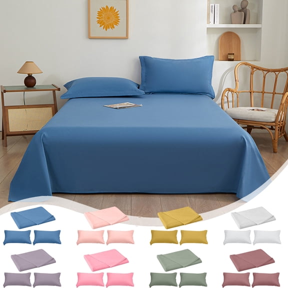 TTJ Bedding Sheets Solid Color Easy Care Machine Washable Sheet Set with 2 Pillowcases Soft Smooth Bed Linen for Home Bedroom Sleep Comfort